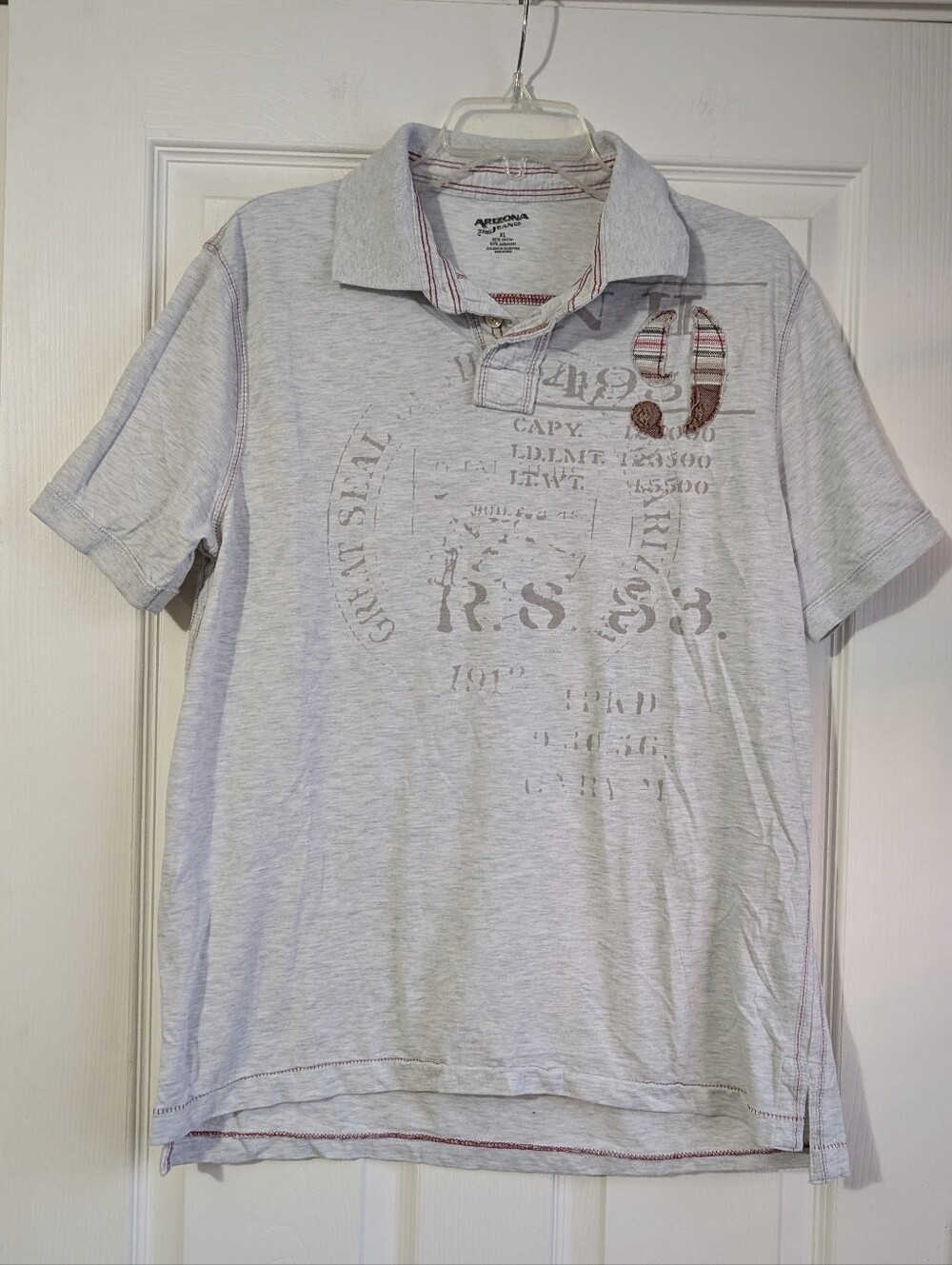 Arizona Jean Company Y2K Light Gray Graphic Polo with Red Accent Size XL